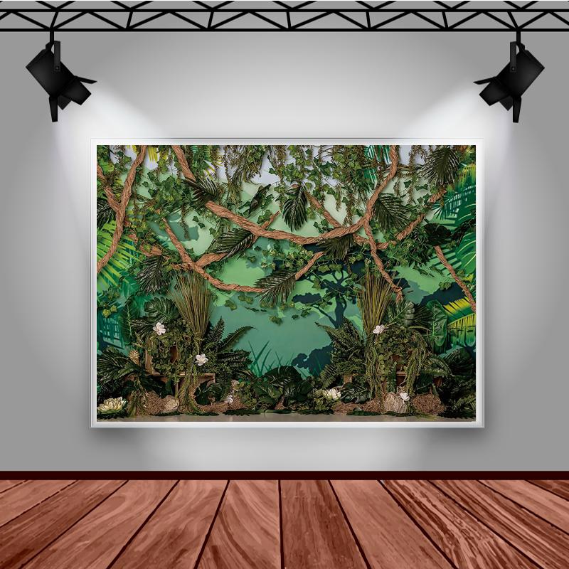 Mocsicka Spring Photography Background Tropical Jungle Tree Decoration Props Baby Shower Children Portrait Photo Backdrop Banner
