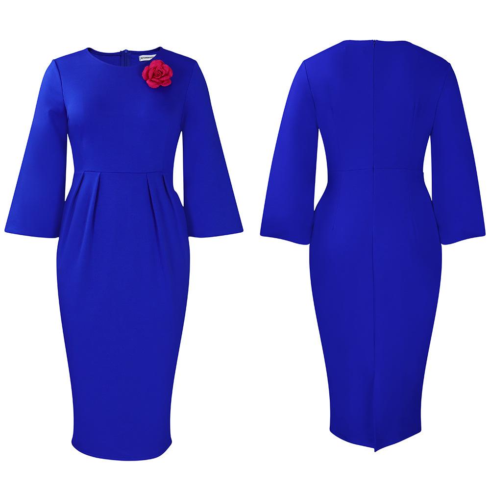 Large Size Women Spring Autumn Fashion Solid Dress Ladies Elegant