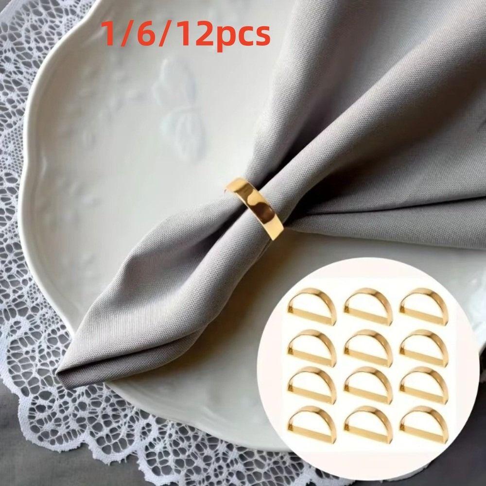 1/6/12pcs D-shaped Napkin Holder Metal Dinnig Table Decoration Elegant Napkin Ring Buckles Kitchen