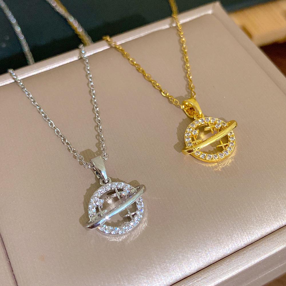 Titanium Steel Planetary Zircon Necklace - Women's Versatile Fashion Jewelry