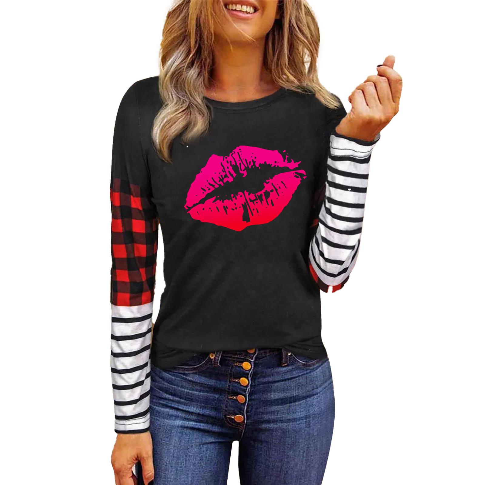 

Осень/зима женская трехцветная лоскутная футболка с круглым вырезом и длинными рукавами с принтом S