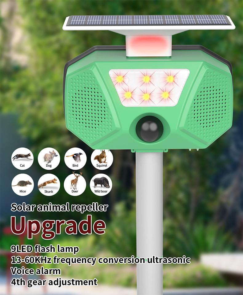 Ultrasonic Solar Animal Repeller with LED Strobe - Effective Against Cats, Birds, Mice, and Mosquitoes