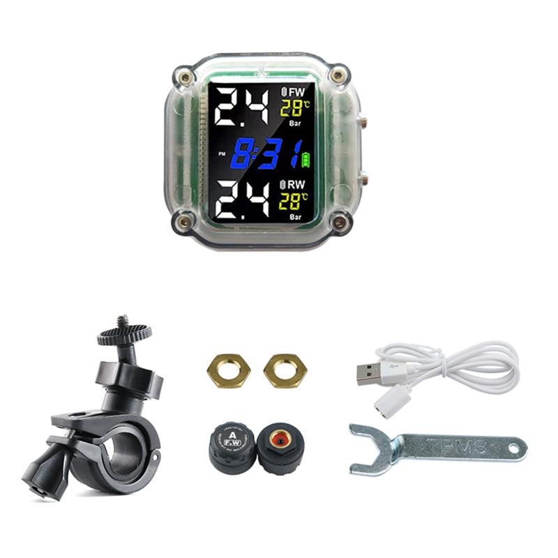 

Tire Pressure Monitoring System with 2 External Sensors Motorcycle TPMS LCD Colorful Display Pressure Temperature 1