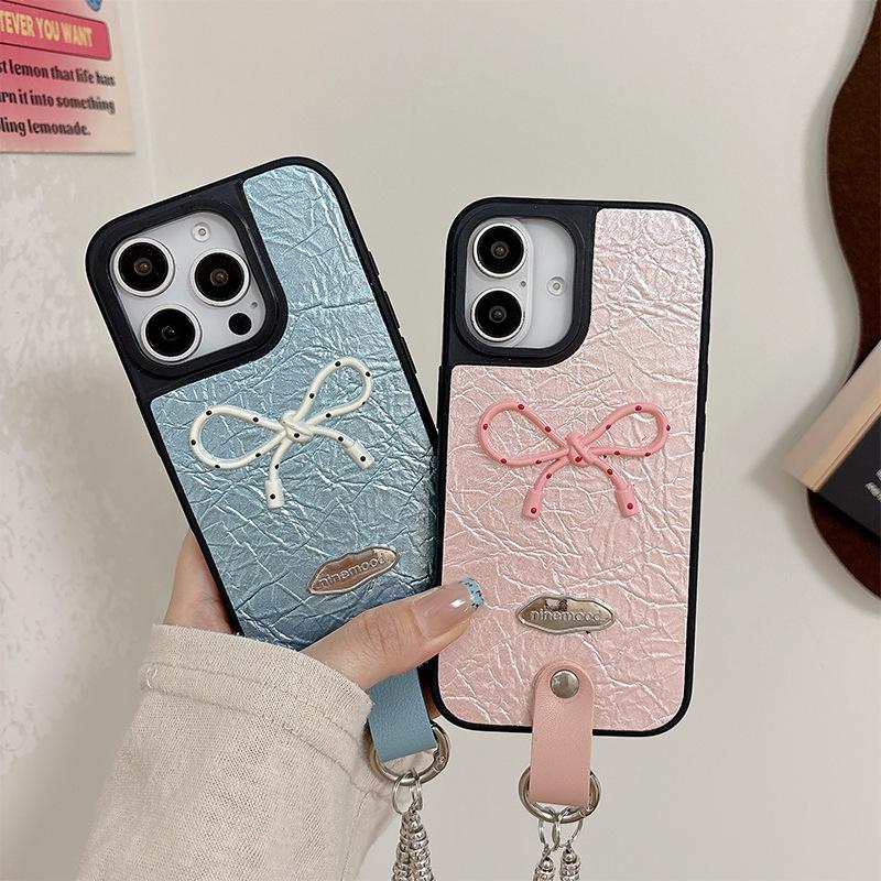 Pearl Bracelet Bow Leather Phone Case for Apple 17pro Fashion for IPhone16 Female Model 15plus