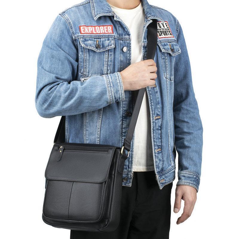 2026 Top Grain Leather Vintage Flap Over Crossbody Bag, Men Genuine Leather Daily Commute Single Shoulder Bag
