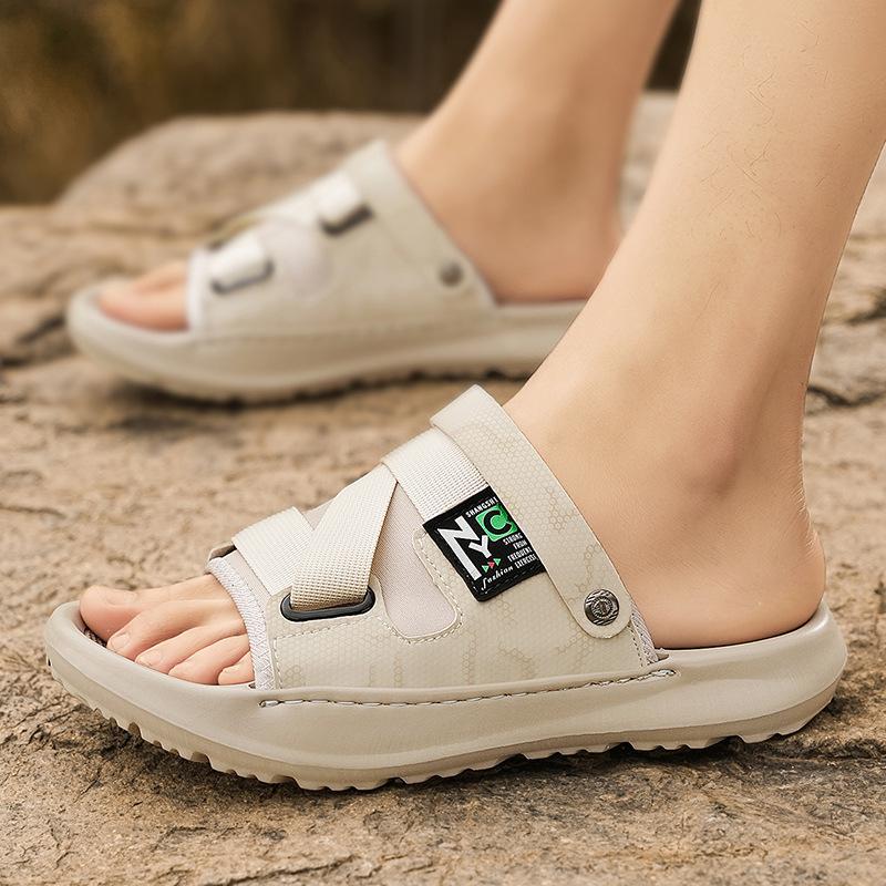 

Одно слово, мужская летняя одежда, наступающая на дерьмо, крутые тапочки на толстой подошве, повседневные износостойкие пляжные сандалии двойного назначения для отдыха на открытом воздухе 39 хаки