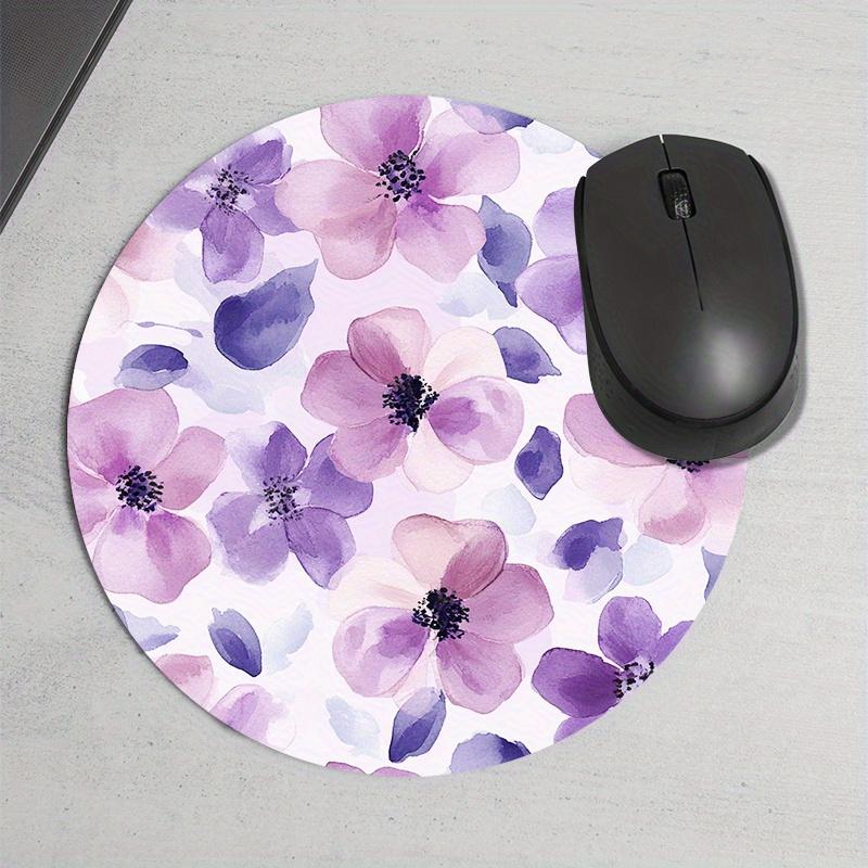 1pc Purple Floral Round Mouse Pad Non-Slip Rubber Surface Desk Accessories Desk Pad Pc Setup Accessories Mouse Mat Rug Computer