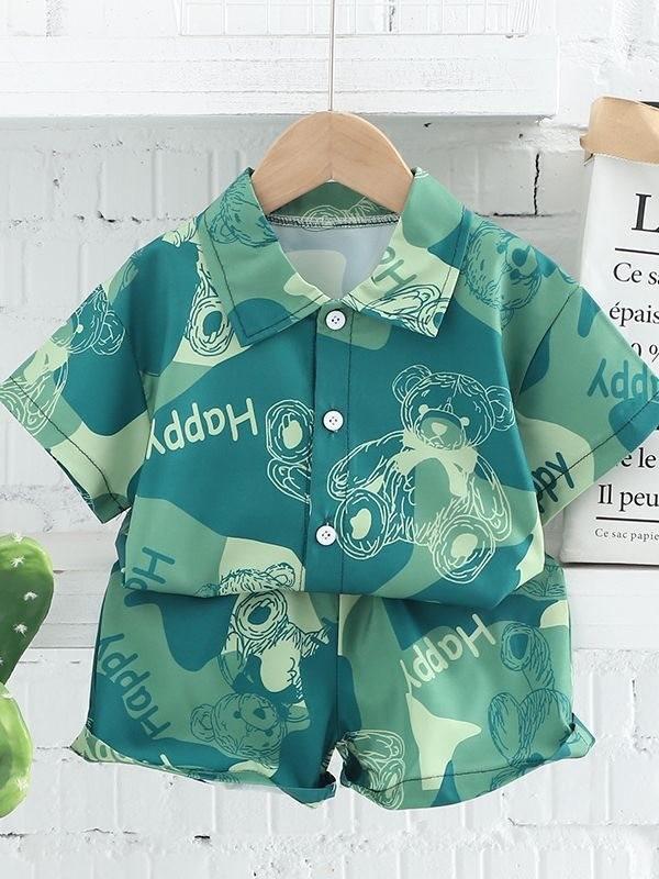 Adorable Boys Hawaiian Floral Shirt And Short Set For Summer Beach Vacation In Soft Cotton