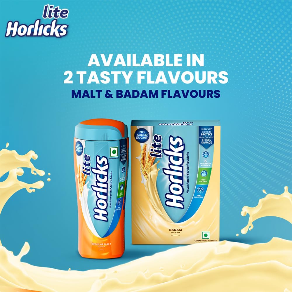 Horlicks Lite Badam Flavour Health & Nutrition Drink Powder for Adults 450 g High Protein No Added Sugar