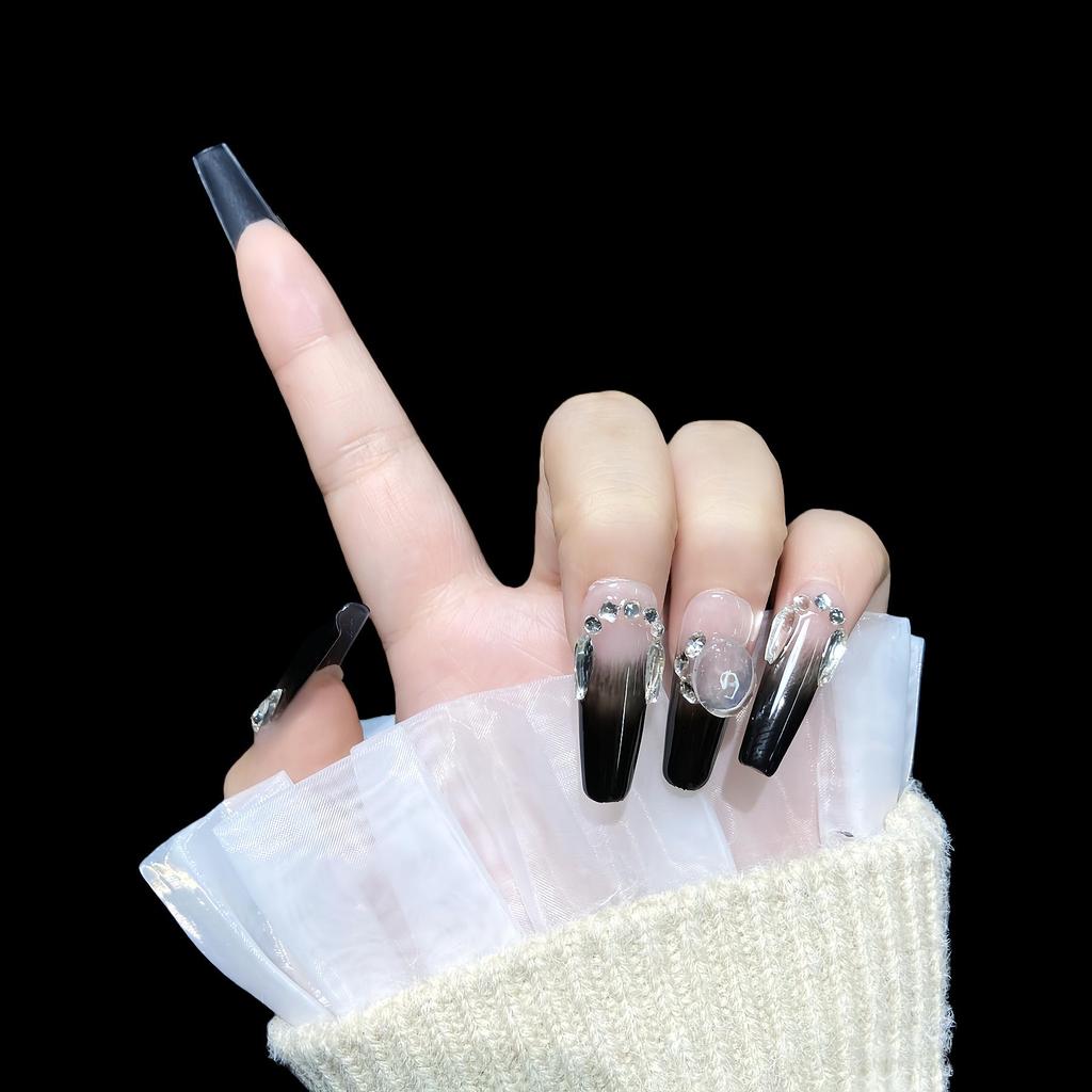 Bestselling Handmade Black Gradient Translucent Nail Art Tips - Unique Niche Style Design