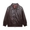 Womens Vintage Stand Collar Loose Streetwear Faux Leather Jacket Winter