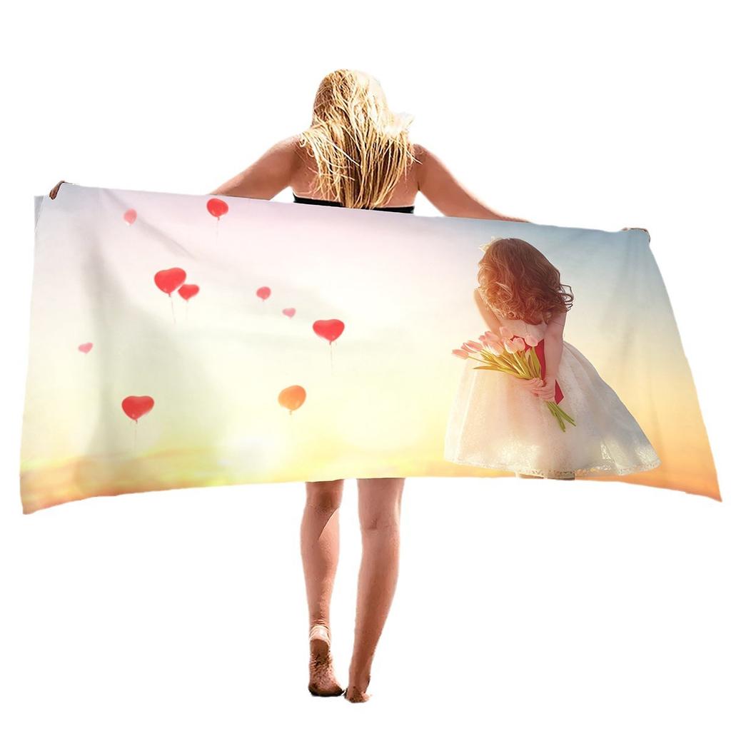 Love Series Pattern Seaside Vacation Beach Towel Swimming Bath Towel Microfiber Towel
