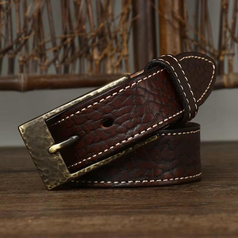 3.8CM Mens Belts High Quality Luxury Retro Super Thick Genuine Leather Belt Ceinture Designer Brass Buckle Male St