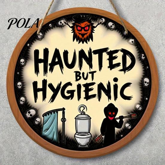 Waterproof Halloween Sign Bathroom Hanging Ornaments, Creative Ghost Wooden Party Decoration Sign, Decorative Wall for Restroom Rustic Wood Decor