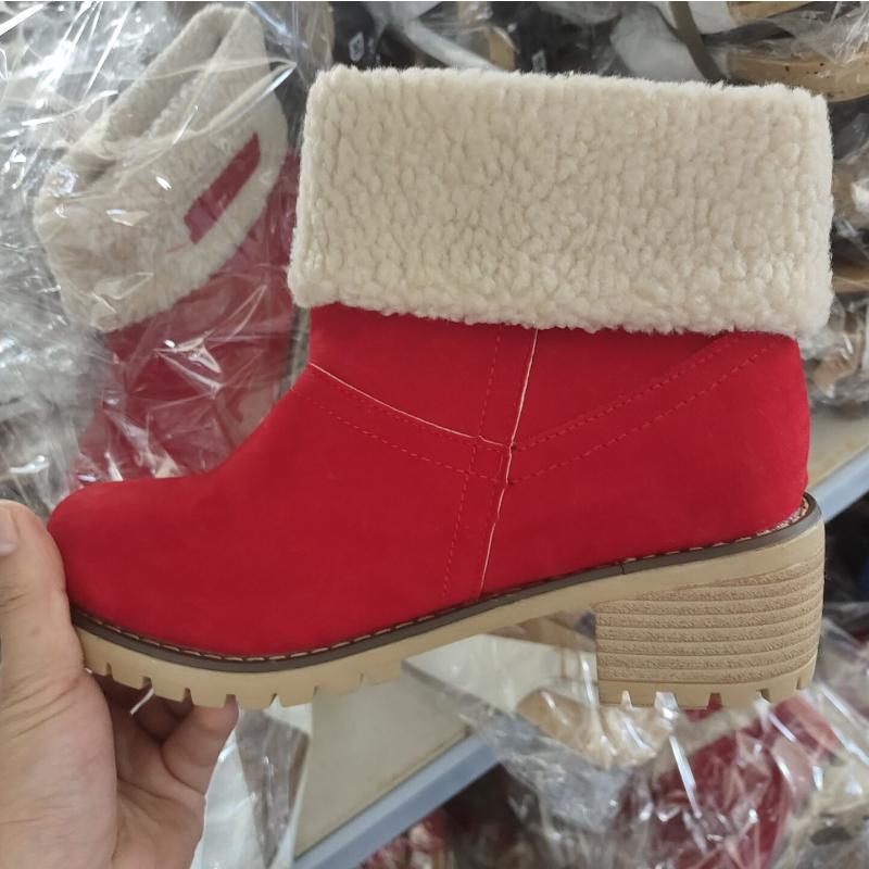 European American Mid Length Boots 2024 Winter New Item Solid Color Versatile Suede High-heeled Plus Size Cotton Boots for Women