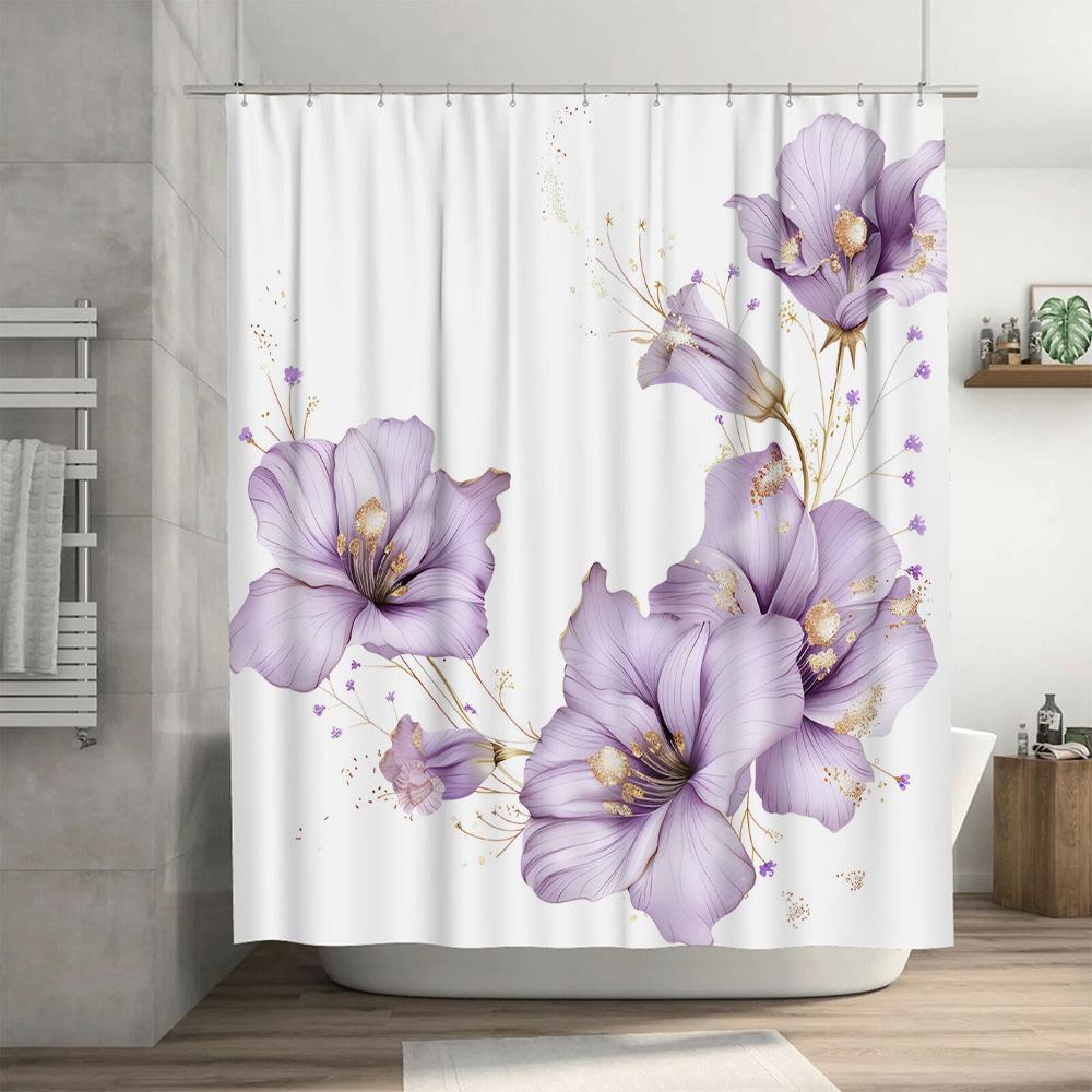 Floral Shower Curtain Bathroom Decor White Waterproof Printing Flower Bath Mat Shower Liner Washroom Decoration Custom Size Avai