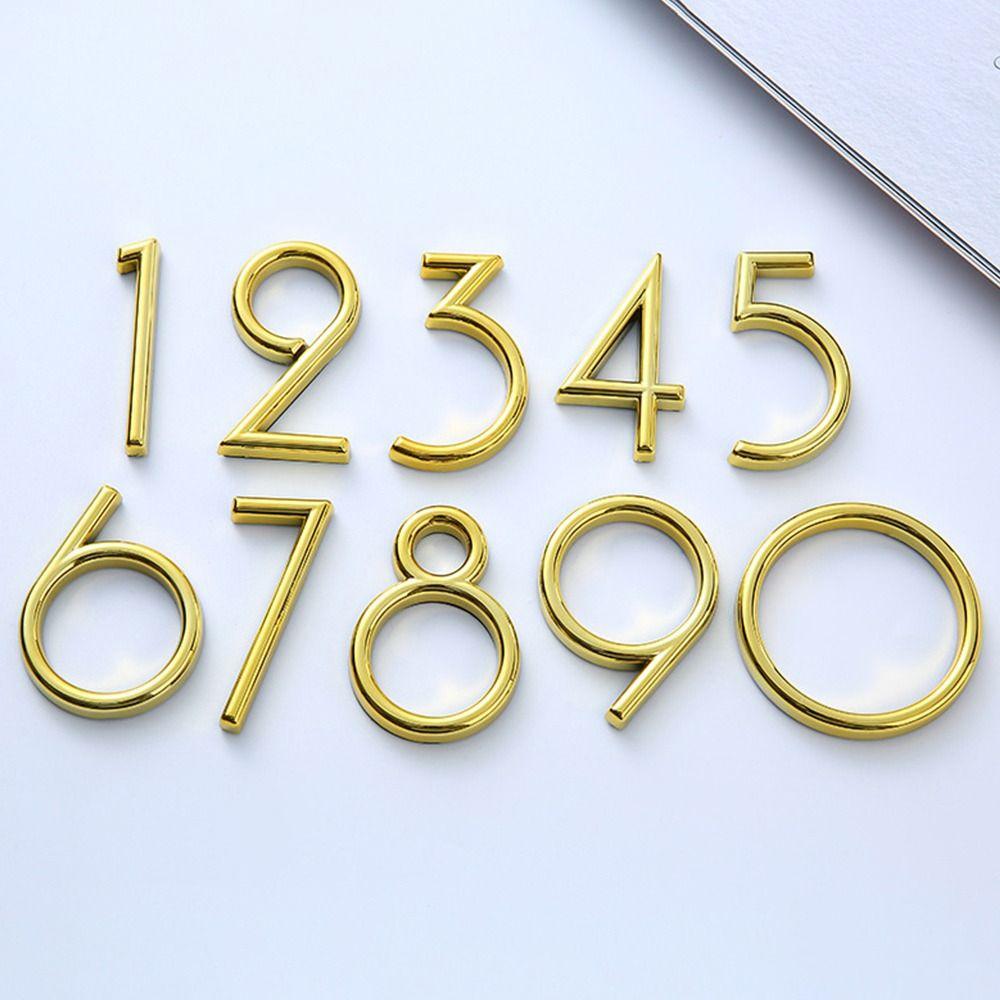 6cm Door Number Sign Creative Self Adhesive Gold Plate Sign 3D ABS Number Stickers Universal
