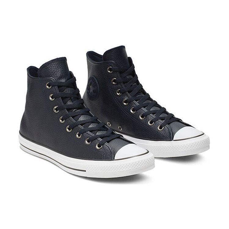 Converse Chuck Taylor All Star Litchi Leather Trendy Versatile Casual Slip Resistant Durable High Top Skate Shoes Unisex Sneakers Deep-Blue 165189C
