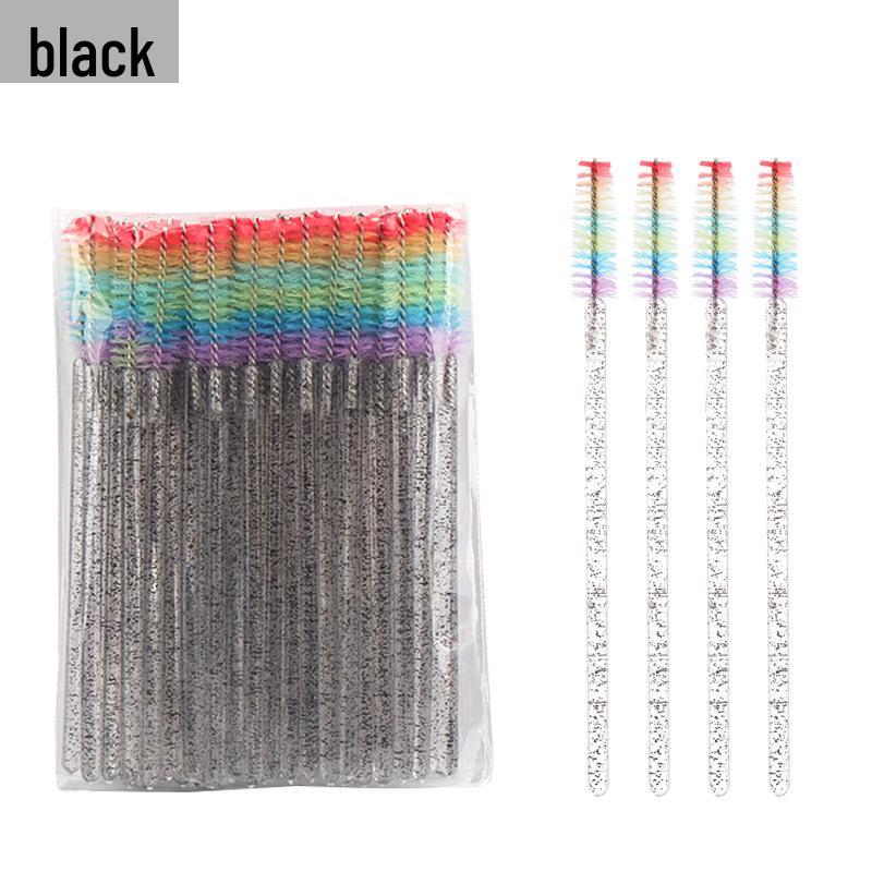 Rainbow Crystal Rod Makeup Brushes & Eyebrow Comb Set - 50 pcs, with Eyelash Curler and Brush.
