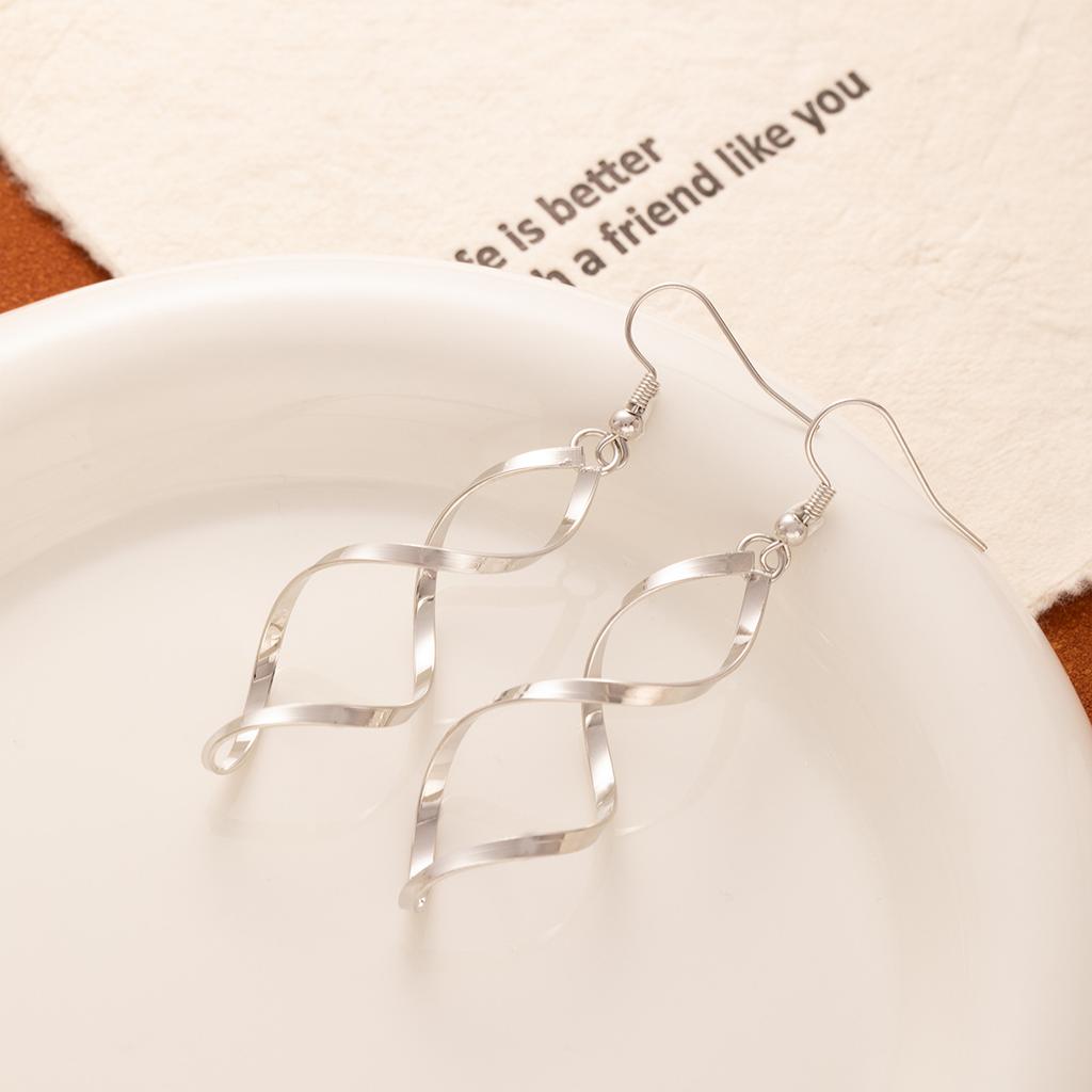 Metal Wind Wave Earrings, High-End Minimalist Geometric Spiral Ear Hook Personalized Curve Ear Buckle Female