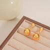 French 18K Gold Drop & Round Ball Stud Earrings - Elegant & Luxurious Design