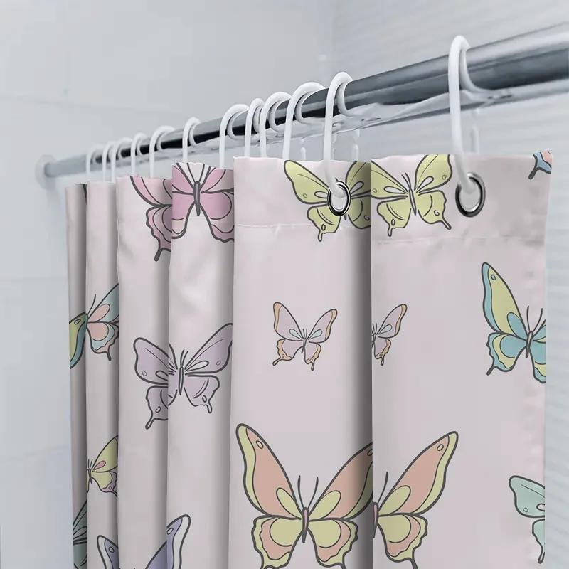 Whimsical Butterflies Shower Curtain Pinkcute Bath Decor For Home Bathroom Kids Room Waterproof Print Decorative Shower Panel