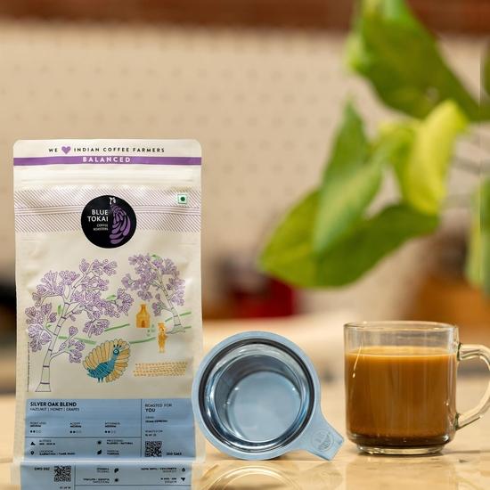 Blue Tokai Coffee Roasters Channi (Coffee Maker) & Coffee Combo | Silver Oak Café Blend - Medium Roast | Channi Grind 250 Gram | 100% Arabica Beans