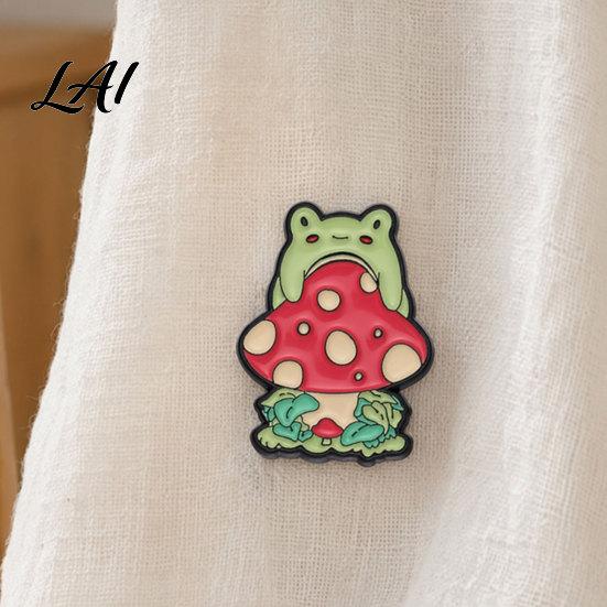 Enamel Safety Pin Brooch Pin Frog Mushroom Design Lapel Glaze Bright Color Badge Cartoon with Standard Versatile for Clothing Bags Hats Shoes
