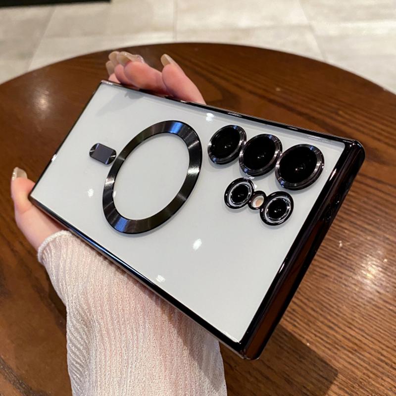 

Роскошное покрытие для прозрачного магнитного чехла Magsafe для Samsung S25 Ultra S24 FE S23 Plus S22 S21 S20 Note 20, чехол с защитой объектива For S22 Ultra