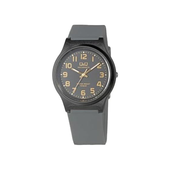 

[Q&Q] Watch Analog Solar Waterproof Urethane Strap E08A-501VK Men s Black Dark Gray Gold