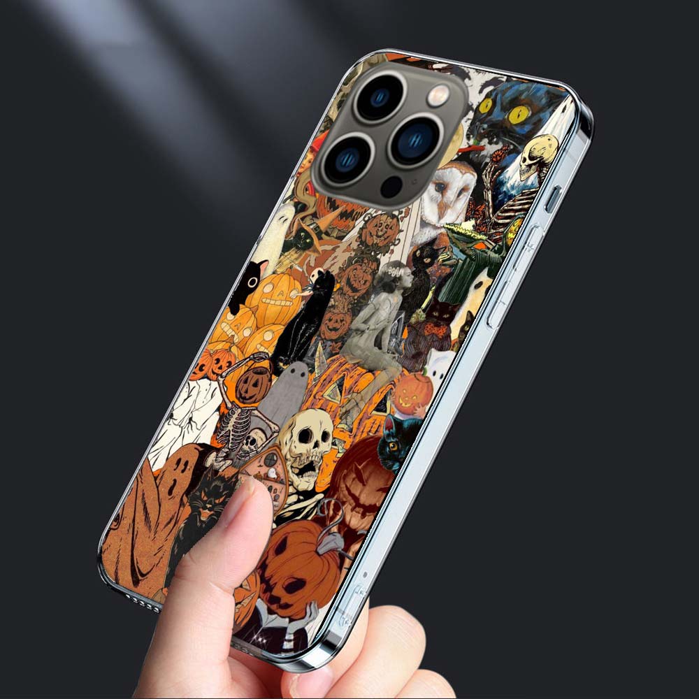 Halloween Fall Art Witch Cat Phone Case For Iphone 16E 15 Pro 14 Plus 17E 16 17 Pro Max Air 11 12 13 Mini Shockproof Capa Cut