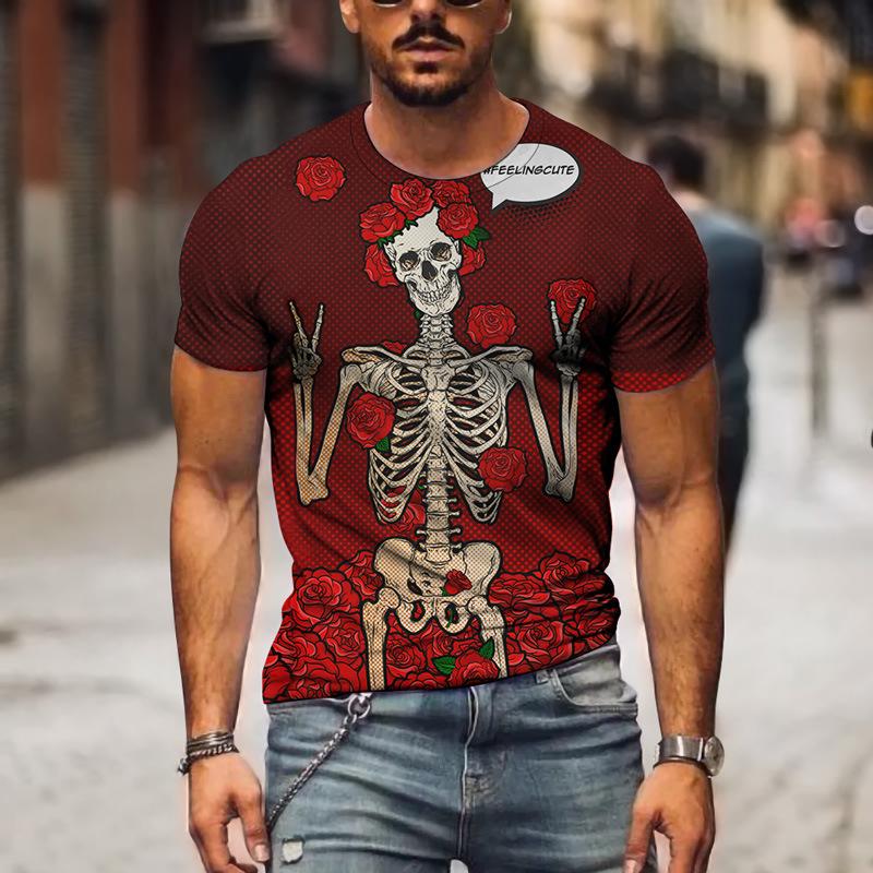 Men's 3D Printed T-Shirt Skull Pattern Print Short Sleeve O-Neck Pullover Casual Top