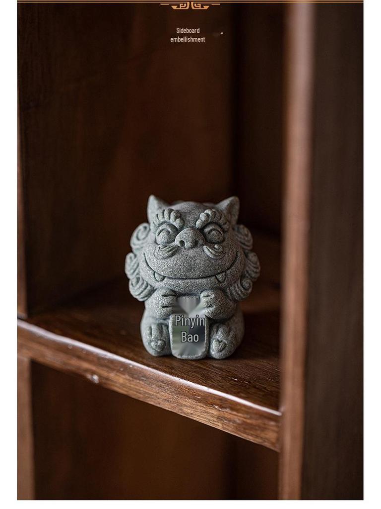 Chinese Stone Lion Pair Fengshiye Desktop Ornament & Bonsai Fish Tank Decoration