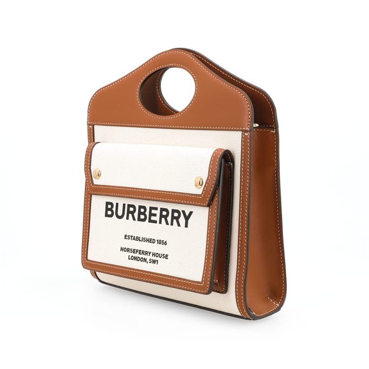 Burberry Pocket Bag Canvas With Leather Tote Bag, Shopping Bag, Shoulder Bag, Crossbody Bag, Handbag Mini Women's Beige 80317461