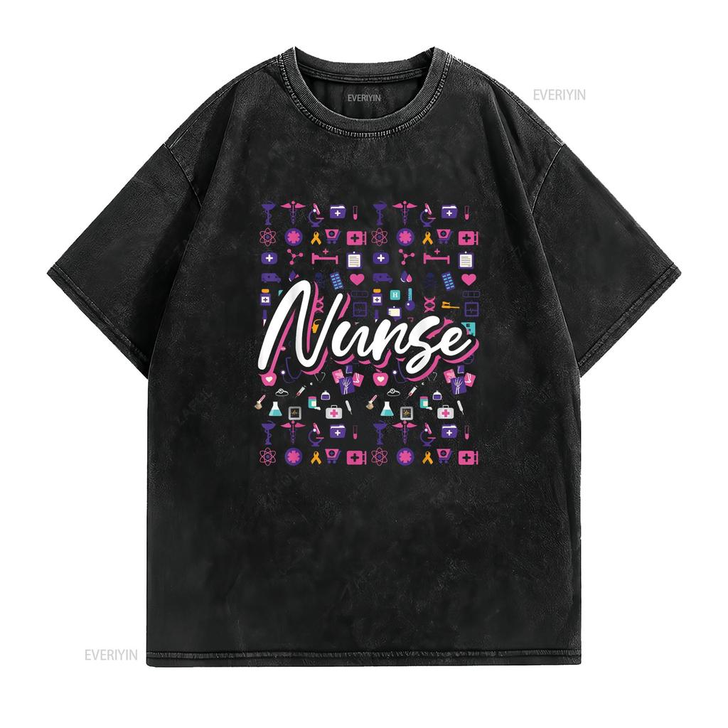 Nurse T Shirt Vintage Washed Slightly Homme Top For Everyday Wear Fashion Streetwear Stylish Graphic Unisex Breathable Soft