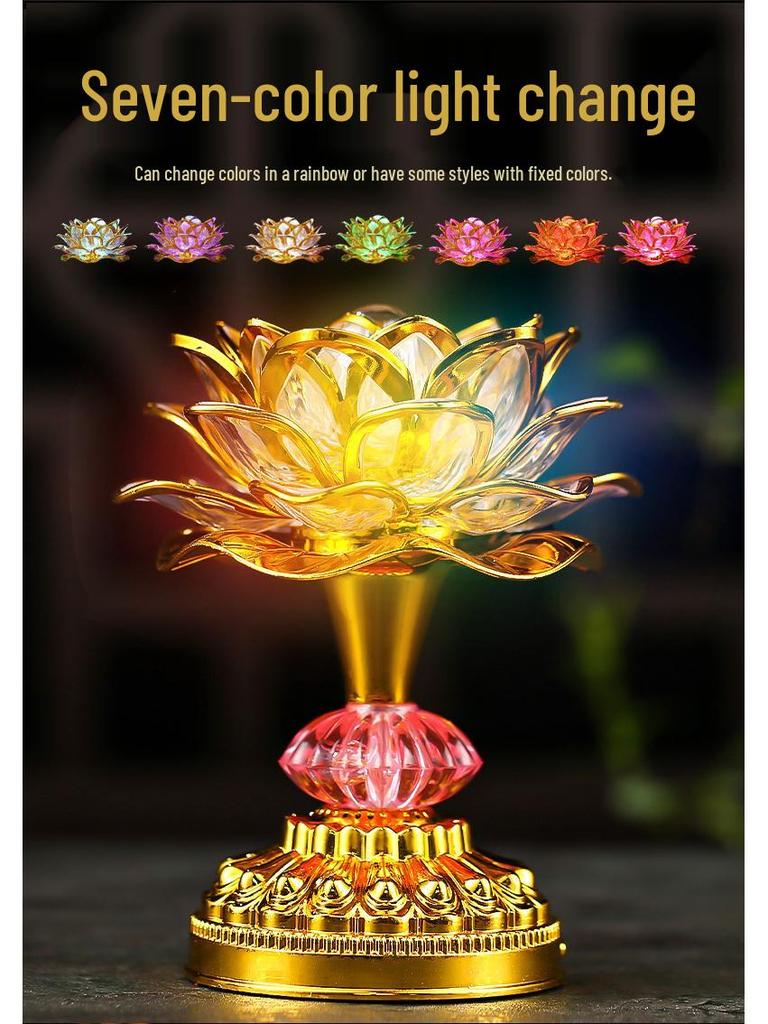 LED Seven-Colored Lotus Buddha Lamp - Rechargeable Guanyin Offering Light
