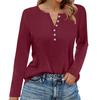 Women's T Shirt Solid Color Button Long Sleeve Daily Weekend Fashion Basic V- Neck Regular Top