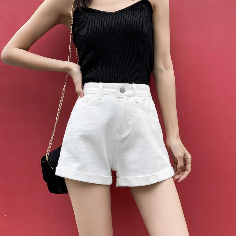Classic and Minimalist Fashion Versatile Rolled Edge Female Summer High-waisted A Word Show Thin Outside Wear Casual Wide-legged Pants Denim Shorts