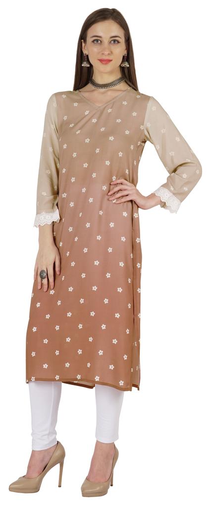 Bimba Printed  Designer  Kurta  For Womens Straight Kurti V-Neck Ethnic  Traditional  Wear - Cotton