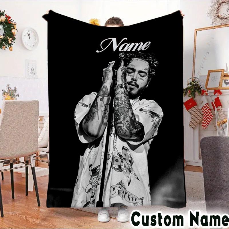 Custom Name Rap Music Malone Throws Blanket Flannel Blankets for Couch Bed Gifts for Men Women Picnic Blanket Christmas Fan Gifts