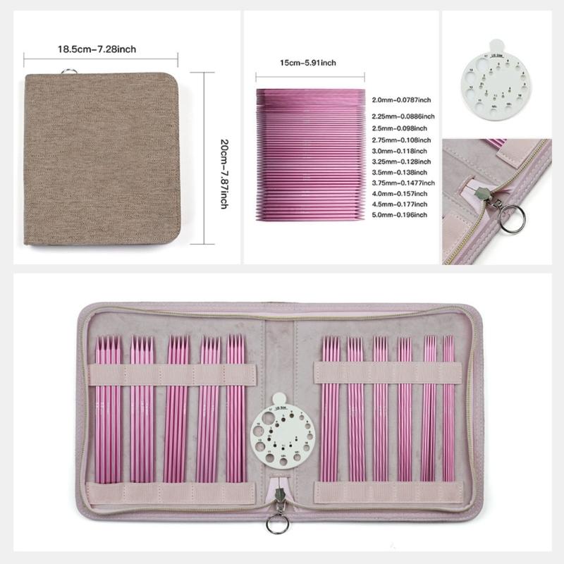 11Pairs Double Ended Aluminum Knitting Needle Double Pointed Head Knitting Needle 2.0mm-6.0mm for Sweater Scarf Hat Bag