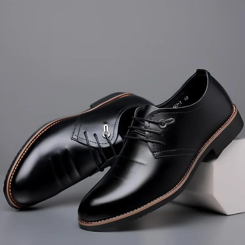 High Quality Leather Formal Men Dress Shoes Breathable Mens Casual Shoes Italian Luxury Brand Lace-Up Non-slip Men Driving Shoes