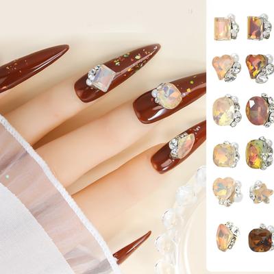 10 Pcs Heart Shape Nail Art Charms Nail Art Rhinestones Square Nail Charms DIY Nail Art Supplies Manicure Accessories