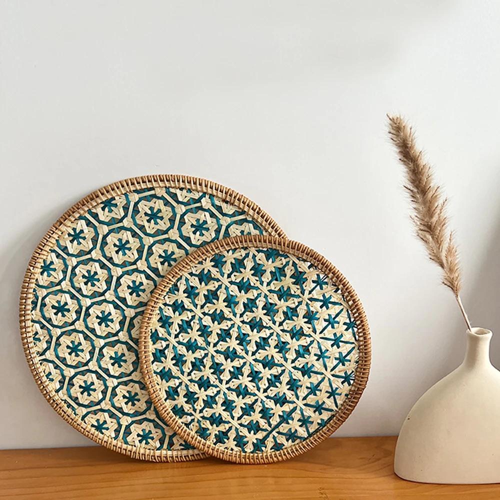 Nordic Rattan Decorative Tray Natural Wicker Handwoven Home Decor Rattan Insulation Mat Southeast Asian Ethnic Wall Decoration