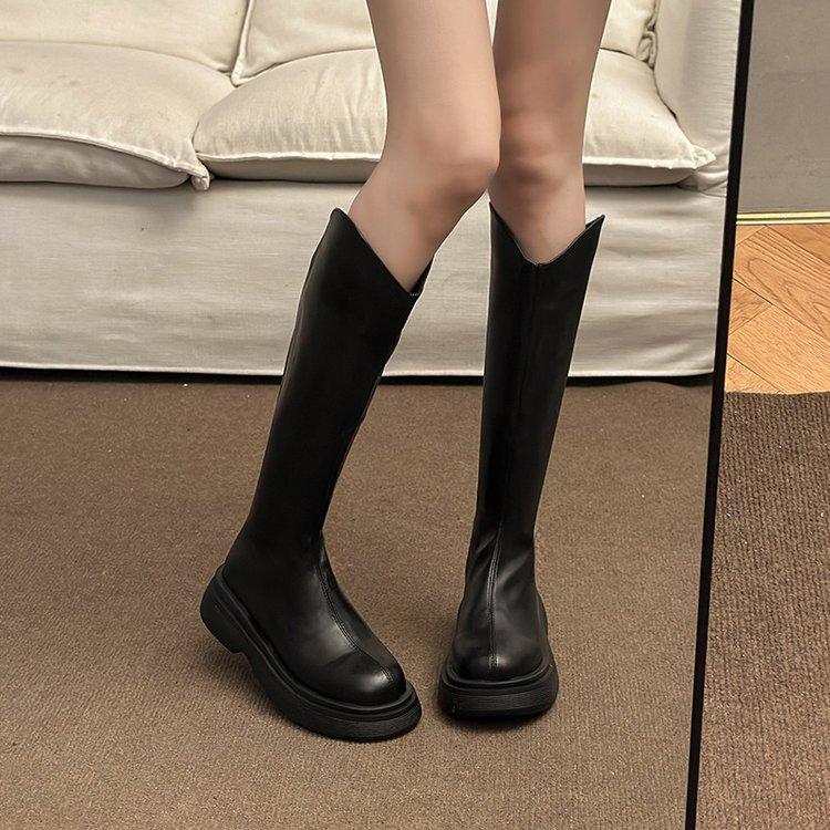 

Сапоги женские осень и зима 2025 новые модели но выше колена толстая подошва маленькие толстые ноги тонкие ретро британский стиль рыцарские сапоги 35
