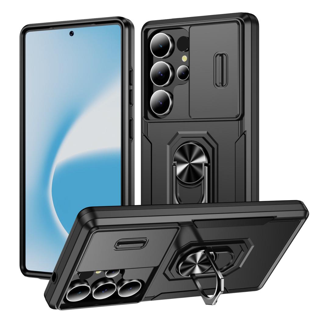 All Inclusive Phone Case with Sliding Window, Creative Metal Paint, Scratch Resistant and Drop Resistant for Samsung Phone Case with Bracket