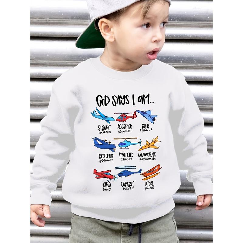 European sizes Kids Fashion -Lined Sweatshirt GOD SAYS I AM BOLD... Loose Fit Casual Long Sleeve Pullover Sweatshirt 110 белый