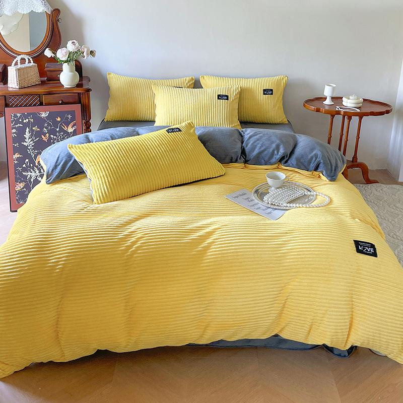 High Quality Milk Magic Velvet Winter Warm Thickened Double-sided Duvet Cover Coral Velvet Bed Hats Pillowcase Duvet Cover Four-piece Set