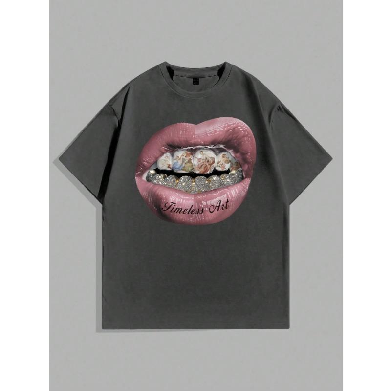 T-shirt Mouth Print T-shirt Men's Summer Cotton Casual Short-sleeved Men