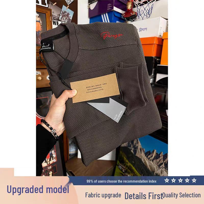 Men s American Style Honeycomb Fleece Embroidered Hoodie: Autumn/Winter Thick Waffle Knit Long Sleeve Base Layer 2XL